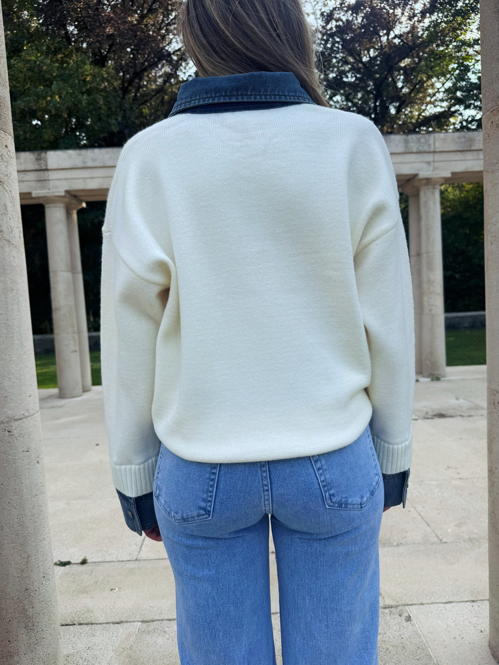 Cream Denim Border Lucia Sweater